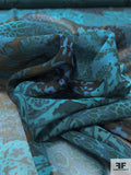 Angular Patchwork Printed Silk Chiffon - Teal / Turquoise / Black / Green / Olive