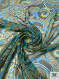 Paisley Printed Silk Chiffon - Olive Greens / Turquoise / Brown