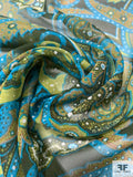 Paisley Printed Silk Chiffon - Olive Greens / Turquoise / Brown