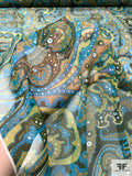 Paisley Printed Silk Chiffon - Olive Greens / Turquoise / Brown