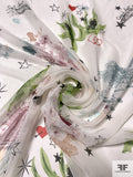 Floral Star Heart Printed Silk Chiffon - Multicolor