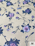 Stemmed Floral Printed Silk Chiffon - Light Sage / Purples / Blue