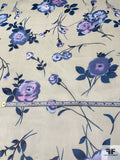 Stemmed Floral Printed Silk Chiffon - Light Sage / Purples / Blue