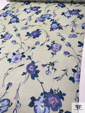 Stemmed Floral Printed Silk Chiffon - Light Sage / Purples / Blue