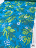 Tropical Leaf and Floral Printed Silk Chiffon - Turquoise / Lime Green / Teal / Off-White