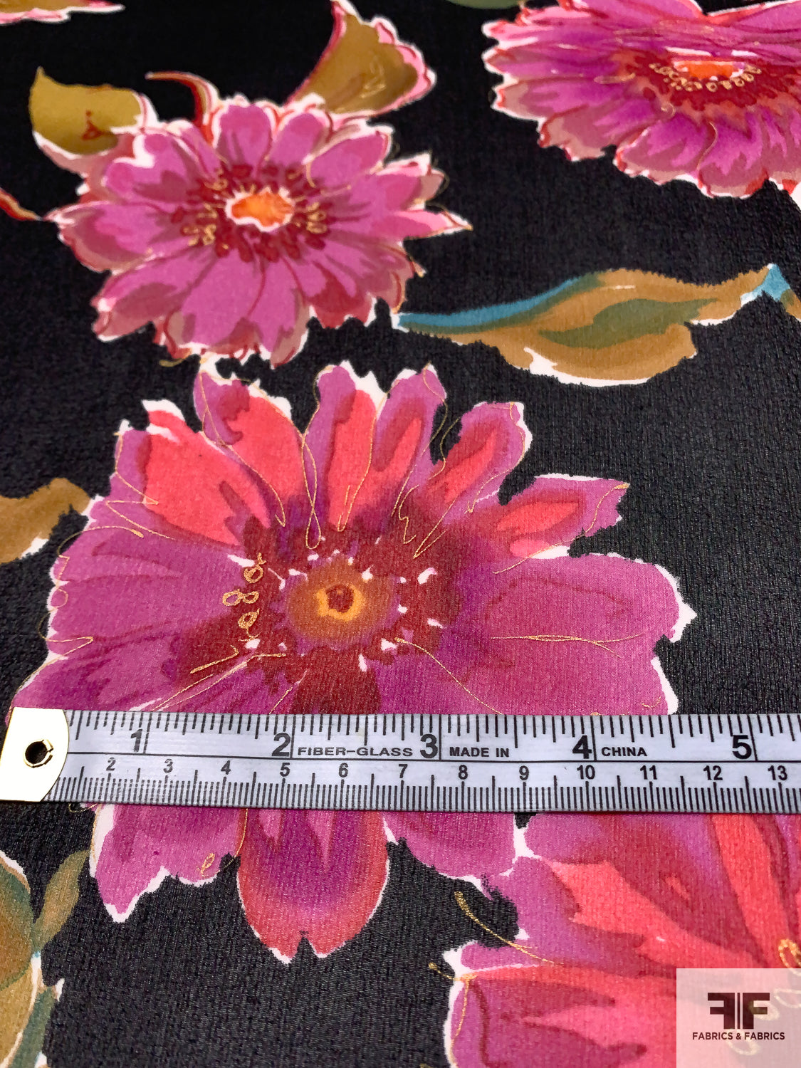 Floral Printed Silk Chiffon - Black / Fuchsia / Autumn Olives / Orange