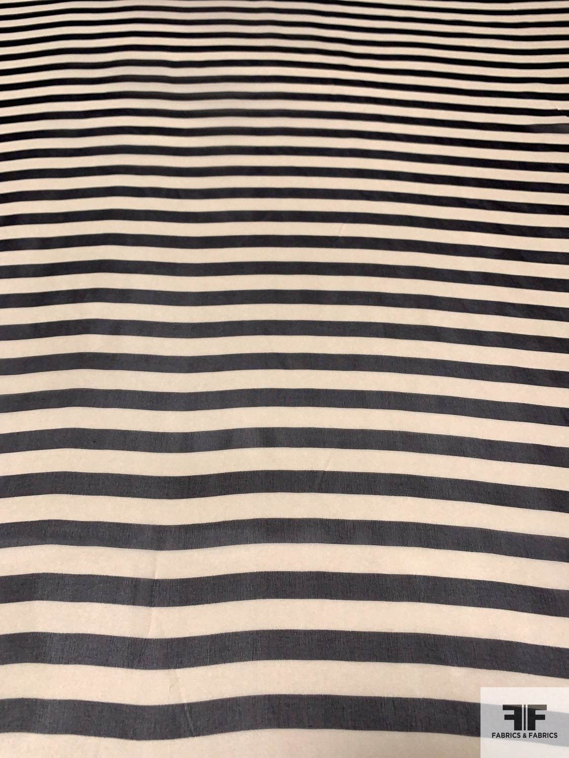 Horizontal Striped Printed Silk Chiffon - Black / Light Beige