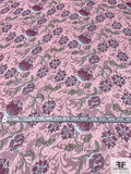 Floral Printed Crinkled Silk Chiffon - Shades of Purple / Aqua Blue / Brown