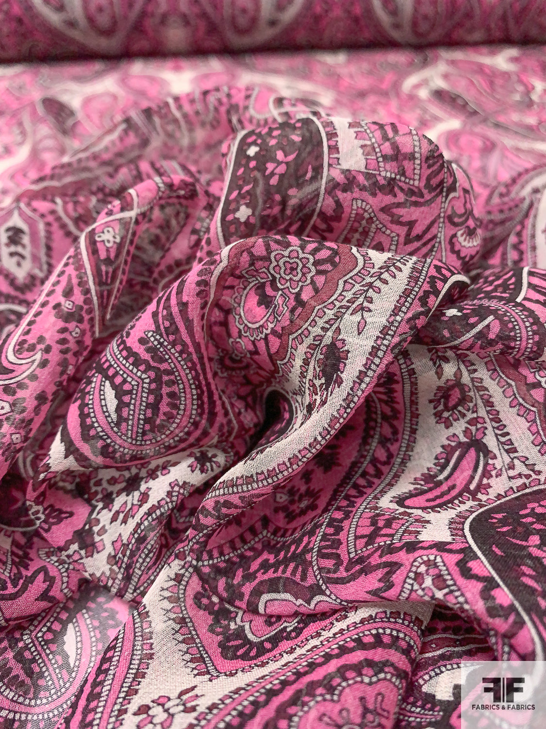 Paisley Printed Silk Chiffon - Pink / Black / Off-White