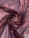 Floral Silhouette Printed Silk Chiffon - Grape Purple / Dusty Mauve