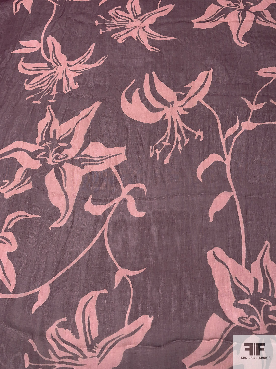 Floral Silhouette Printed Silk Chiffon - Grape Purple / Dusty Mauve
