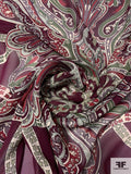 Paisley Ringed Frames Printed Silk Chiffon - Grape Purple / Sage Greens / Dusty Rouge