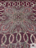 Paisley Ringed Frames Printed Silk Chiffon - Grape Purple / Sage Greens / Dusty Rouge