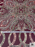 Paisley Ringed Frames Printed Silk Chiffon - Grape Purple / Sage Greens / Dusty Rouge