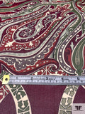 Paisley Ringed Frames Printed Silk Chiffon - Grape Purple / Sage Greens / Dusty Rouge