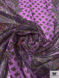 Cross and Paisley Printed Silk Chiffon - Purples / Orchid / Browns / Greens