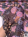 Floral Groovy Collage Printed Silk Chiffon - Pink / Light Purple / Orange / Black