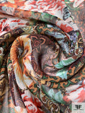 Floral and Paisley Printed Crinkled Silk Chiffon - Multicolor