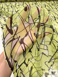 Painterly Splatter Printed Silk Chiffon - Chartreuse / Black / White