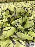 Painterly Splatter Printed Silk Chiffon - Chartreuse / Black / White
