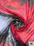 Bursting Exotic Floral Printed Silk Chiffon - Red / Black / Grey