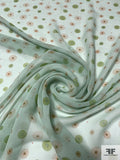Floral Discs Printed Silk Chiffon - Light Sage / Lime Green / Orange