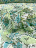 Floral Printed Crinkled Silk Chiffon - Shades of Greens / Off-White