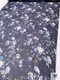 Romantic Floral Printed Crinkled Silk Chiffon - Navy / Blue / Amber Yellow / White