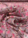 Floral Field Printed Silk Chiffon - Grey / Berry Pink / Blush / Brown