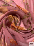 Romantic Floral Printed Silk Chiffon - Dusty Rose / Olive Greens / Nude Yellow