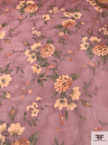 Romantic Floral Printed Silk Chiffon - Dusty Rose / Olive Greens / Nude Yellow