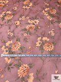 Romantic Floral Printed Silk Chiffon - Dusty Rose / Olive Greens / Nude Yellow