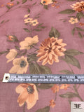 Romantic Floral Printed Silk Chiffon - Dusty Rose / Olive Greens / Nude Yellow