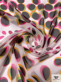 Morphed Circle Theme Printed Crinkled Silk Chiffon - Magenta / Orange / Tangerine / Green / Black / White