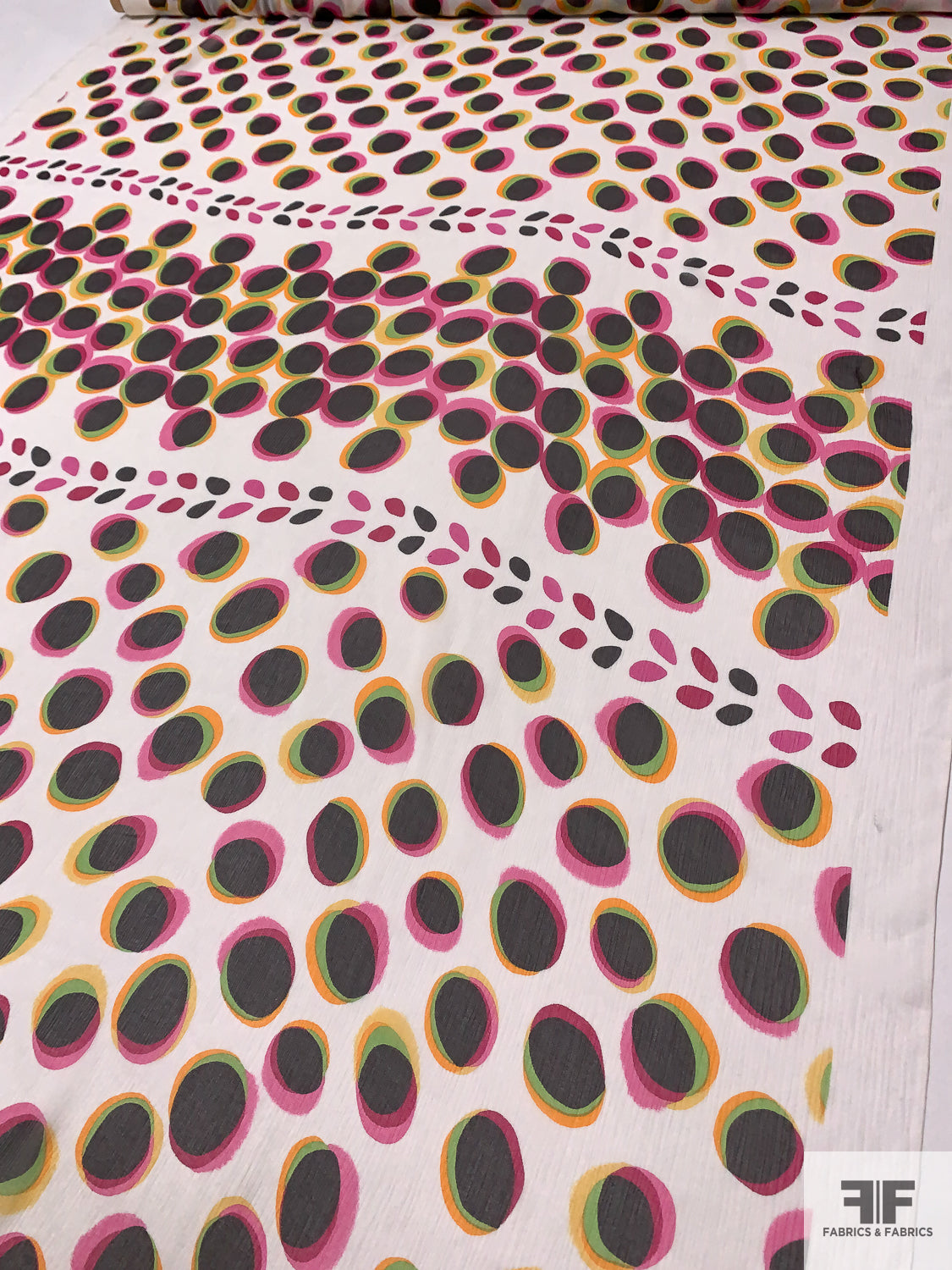 Morphed Circle Theme Printed Crinkled Silk Chiffon - Magenta / Orange / Tangerine / Green / Black / White
