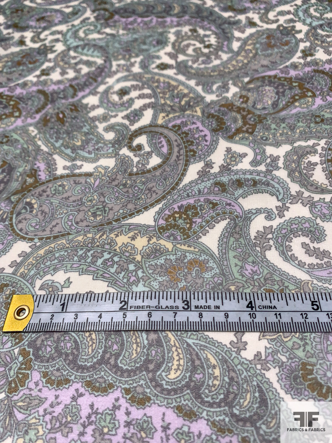 Paisley Printed Silk Chiffon - Dusty Turquoise / Greens / Olive / Lilac