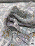 Paisley Printed Silk Chiffon - Dusty Turquoise / Greens / Olive / Lilac