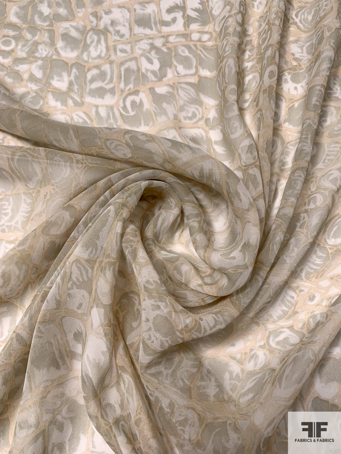 Reptile-Inspired Printed Silk Chiffon - Shades of Ecru
