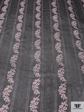 Vertical Floral Striped Printed Silk Chiffon - Baby Pink / Black