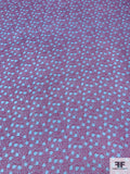 Ditsy Leaf Vine Clusters Printed Silk Chiffon - Clear Blue / Magenta