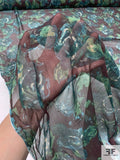 Hazy Floral Printed Crinkled Silk Chiffon - Greens / Brown