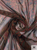 Paisley Printed Silk Chiffon - Brown / Olive / Red