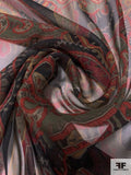 Paisley Printed Silk Chiffon - Brown / Olive / Red