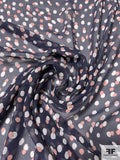 Dotted Printed Crinkled Silk Chiffon - Navy / Salmon / Off-White