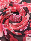 Floral Printed Silk Chiffon - Magenta / Light Pink / Black