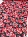 Floral Printed Silk Chiffon - Magenta / Light Pink / Black