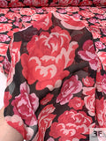 Floral Printed Silk Chiffon - Magenta / Light Pink / Black