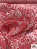 Floral Sketch Printed Crinkled Silk Chiffon - Red / White