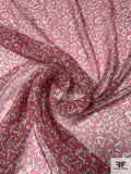 Ditsy Floral Landscape Printed Silk Chiffon - Hot Pink / Maroon / White