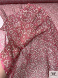 Ditsy Floral Landscape Printed Silk Chiffon - Hot Pink / Maroon / White